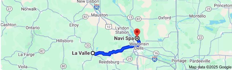 Google map, showing brief 30-minute, 24 mile drive from La Valle to Navi Sa