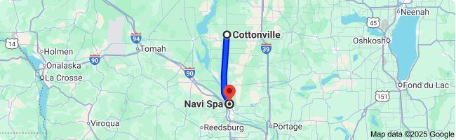 Directions: Cottonville, WI to Navi Spa, 28.7 miles along Highway 13.