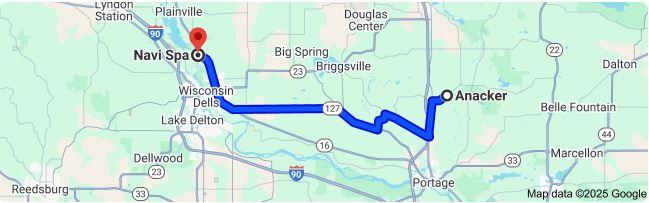 Route from Anacker, WI to Navi Spa. 24.1 miles.