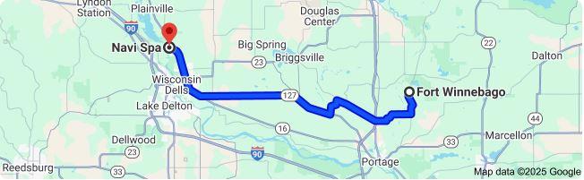 Directions from Fort Winnebago to Navi Spa; 25.4 miles