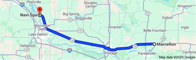 Driving route from Marcellon, WI to Navi Spa